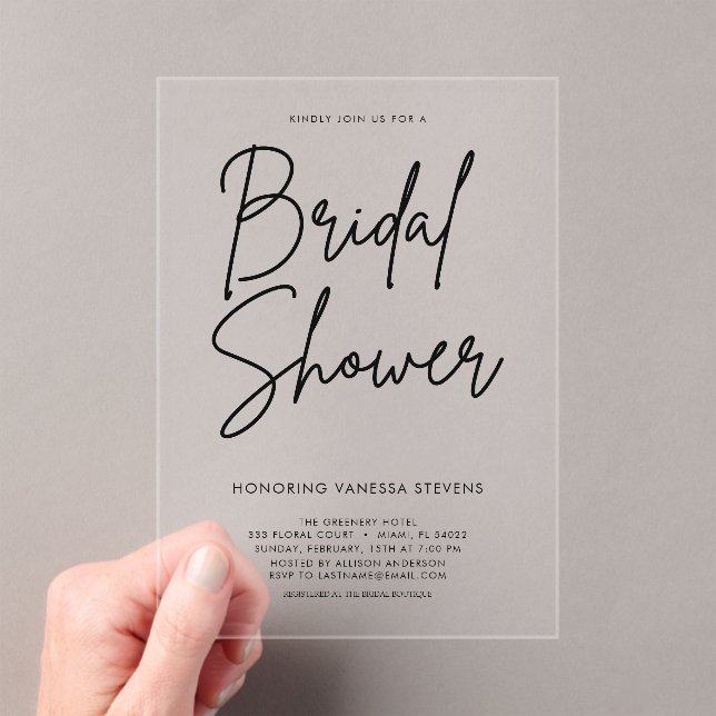 Black and White Elegant  Bridal Shower  Acrylic Invitations (Insitu (Handheld))