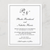 Black and White Elegant Budget Wedding Invitation