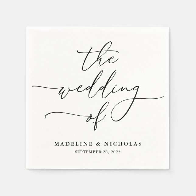 Black And White Elegant Calligraphy Modern Wedding Napkin (Front)