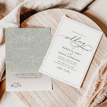 Black and White Elegant Calligraphy Script Wedding Invitation<br><div class="desc">This elegant Wedding Invitation features a sweeping script calligraphy text paired with a classy serif & modern sans font in black, and frosted sage green back with a floral line art pattern & a customisable monogram. There is also space on the back for additional text/info. Background colour can be changed...</div>