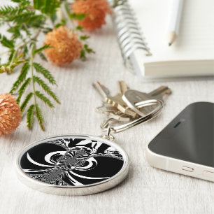 Black and White Elegant Classic Patterned Design Key Ring