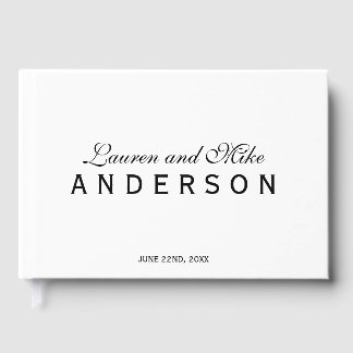 Black and White Elegant Couple Name Wedding Script Guest Book