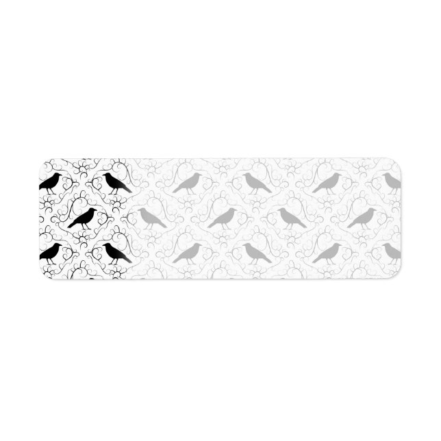 Black and White Elegant Crow Pattern. Return Address Label (Front)