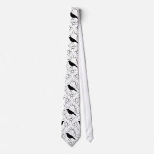 Black and White Elegant Crow Pattern. Tie