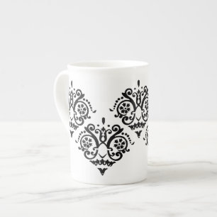 Black and White Elegant Damask Bone China Mug