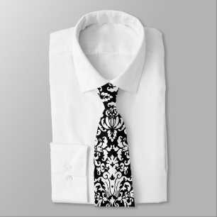 Black and White Elegant Damask Tie