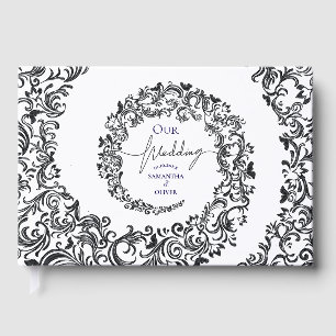 Black and White Elegant Damask Wedding Guest Book