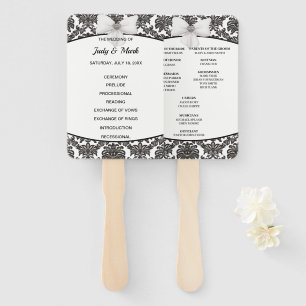 Black And White Elegant Damask Wedding Program Hand Fan