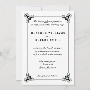 Black And White Elegant Decorative Frame Wedding Invitation