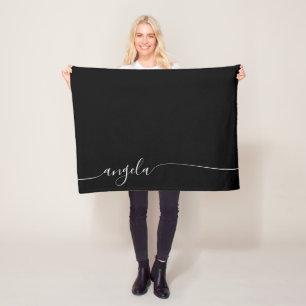 Black and White Elegant Delicate Signature Script Fleece Blanket