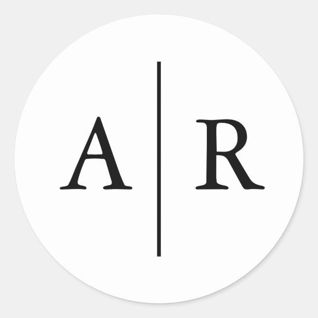 Black and White Elegant Envelope Seal, Wedding Classic Round Sticker (Front)