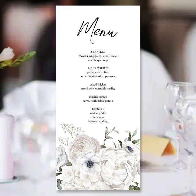 Black and White Elegant Floral Bouquet Modern Menu (Creator Uploaded)