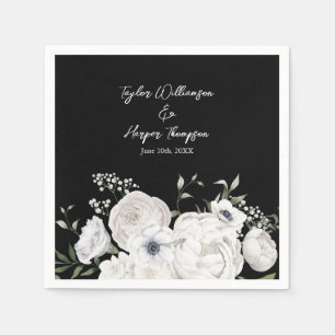 Black and White Elegant Floral Bouquet Modern Napkin