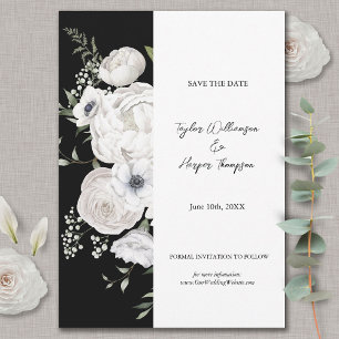 Black and White Elegant Floral Bouquet Modern Save The Date