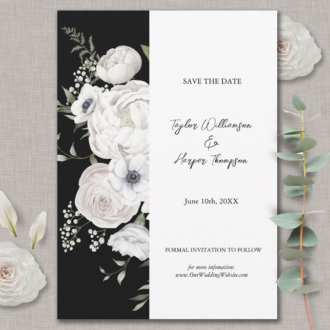 Black and White Elegant Floral Bouquet Modern Save The Date (Creator Uploaded)