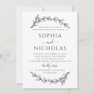 Black and white elegant floral rehearsal dinner invitation