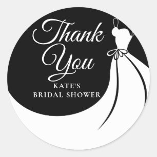 Black and White Elegant Gown Bridal Shower Classic Round Sticker