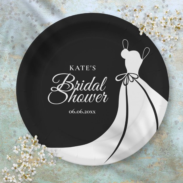 Black and White Elegant Gown Bridal Shower Paper Plate (Black and White Elegant Gown Bridal Shower Paper Plates)