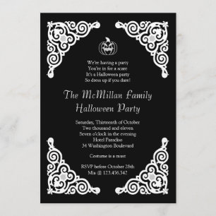 Black and White Elegant Halloween Party Invitation