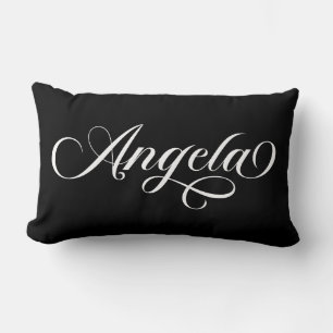 Black and White Elegant Lettering Angela Lumbar Cushion