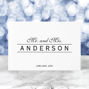 Black and White Elegant Lines Mr and Mrs Wedding Guest Book