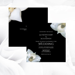 Black and White Elegant Magnolia Floral Invitation