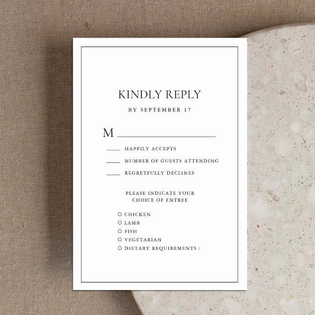 Black and White Elegant Minimalist Border Wedding RSVP Card (Creator Uploaded)