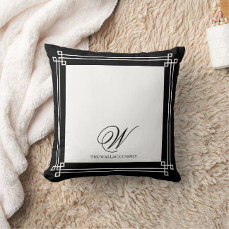 Black and White Elegant Minimalist Custom Monogram Cushion