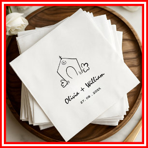 Black and White Elegant Minimalist Modern Wedding Napkin