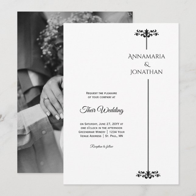 Black and White Elegant Minimalist Photo Wedding | Invitation (Front/Back)