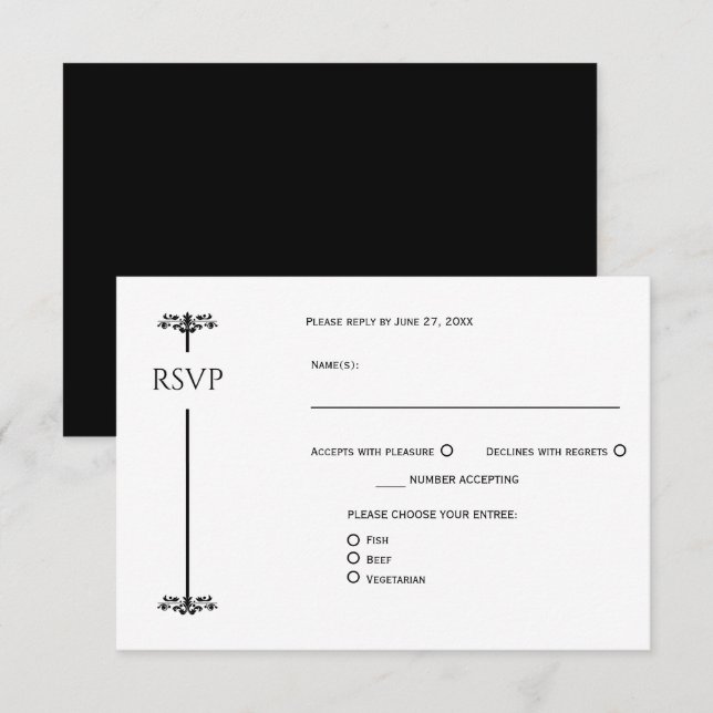 Black and White Elegant Minimalist RSVP | (Front/Back)