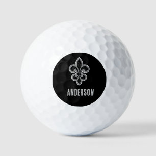 Black and White Elegant Modern Fleur De Lis Flower Golf Balls