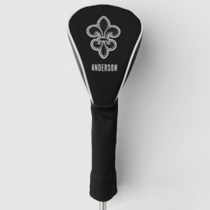 Black and White Elegant Modern Fleur De Lis Flower Golf Head Cover