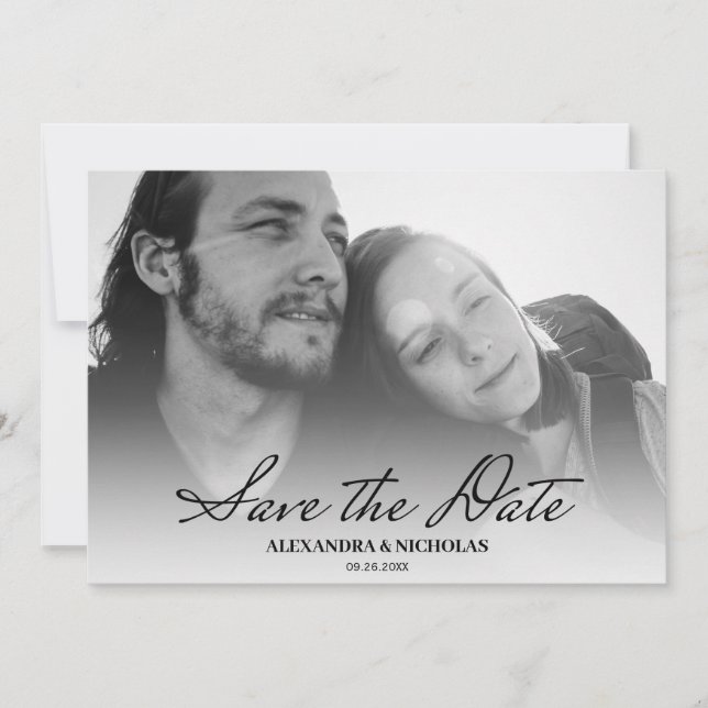 Black And White Elegant Modern Photo Save The Date (Front)