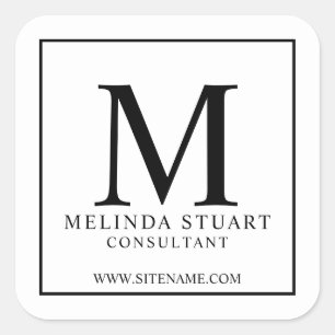 Black and White Elegant Monogram Business Square Sticker