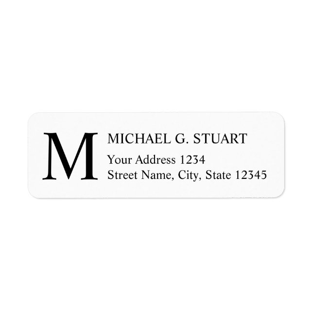 Black and White Elegant Monogram Return Address Label (Front)