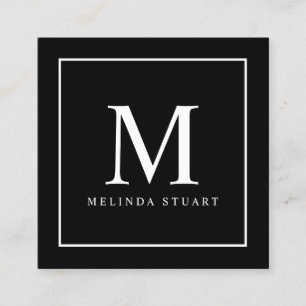 Black and White Elegant Monogram Square Business Card