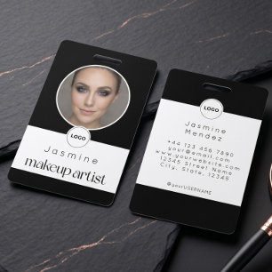 Black And White Elegant Photo Makeup Artist ID Badge