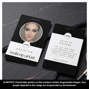 Black And White Elegant Photo Makeup Artist ID Badge