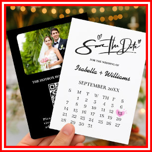  Black and White Elegant QR Wedding Save The Date Invitation
