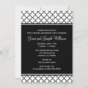 Black and White Elegant Quatrefoil Pattern Invitation