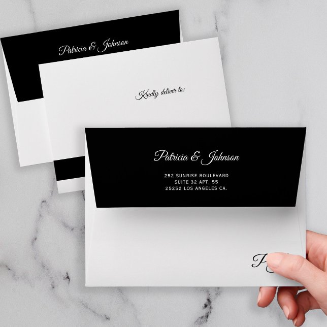Black and white elegant return address monogrammed envelope (Creator Uploaded)