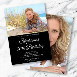 Black and White Elegant Script 50th Birthday Invitation