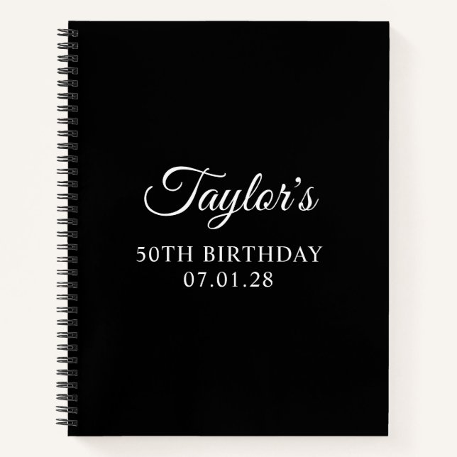 Black and White Elegant Script 50th Birthday Notebook (Front)