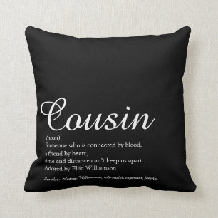 Black and White Elegant Script Cousin Definition Cushion