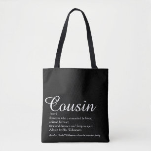 Black and White Elegant Script Cousin Definition Tote Bag