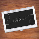 Black and White Elegant Script Curly Name Business Card Holder<br><div class="desc">An elegant signature style script name design with extra curly tails.
You can customise the black and white colours.
Customise the font size or move it as needed for longer or shorter names.
Create your own business card case for her.</div>