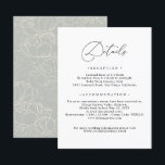 Black and White Elegant Script Details Enclosure Card<br><div class="desc">Designed to coordinate with our Romantic Script wedding collection,  this customisable Details card,  features a sweeping script calligraphy text paired with a classy serif font in black and a frosted sage green back with a floral line art pattern. Matching items available.</div>