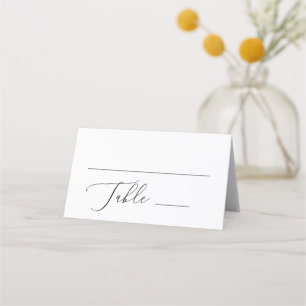Black and white elegant script minimalist wedding place card