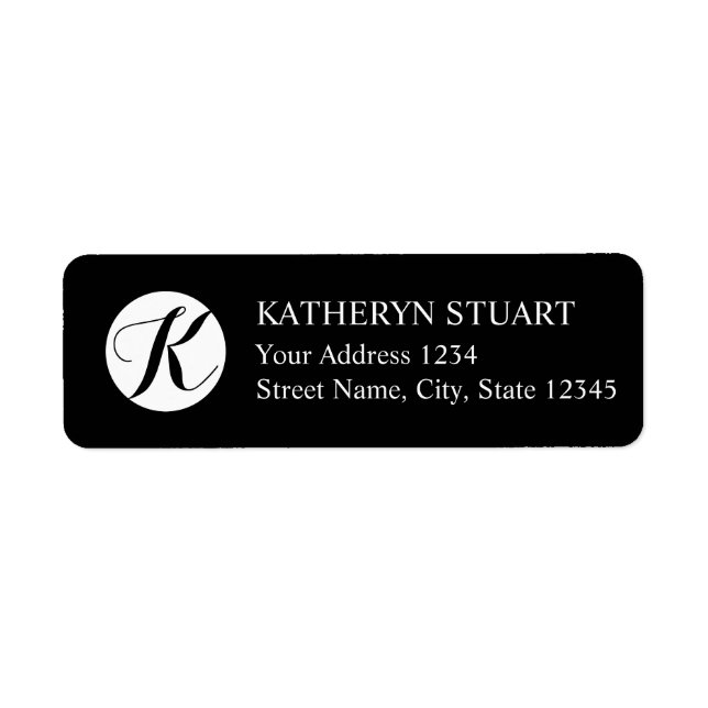 Black and White Elegant Script Monogram Return Address Label (Front)